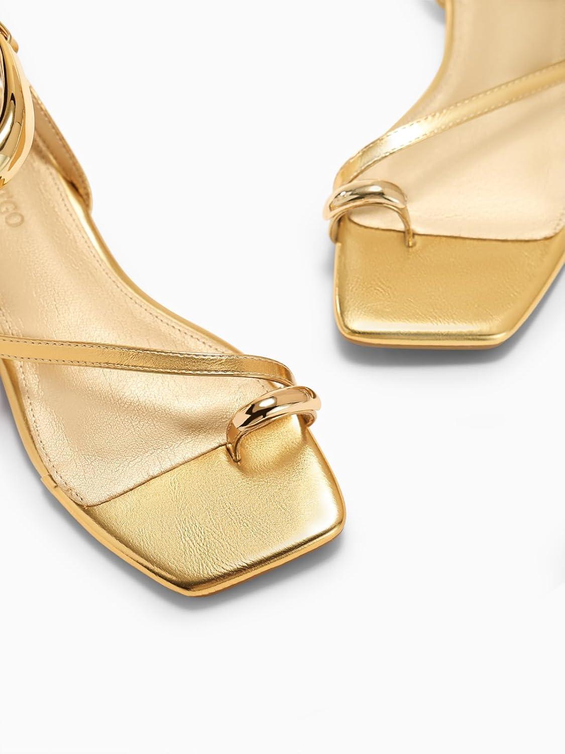 image:imageCoutgo Womens Strappy Flat Sandals Flip Flops Open Toe Ring Sandals Metal Ankle Strap Summer Beach ShoesGold