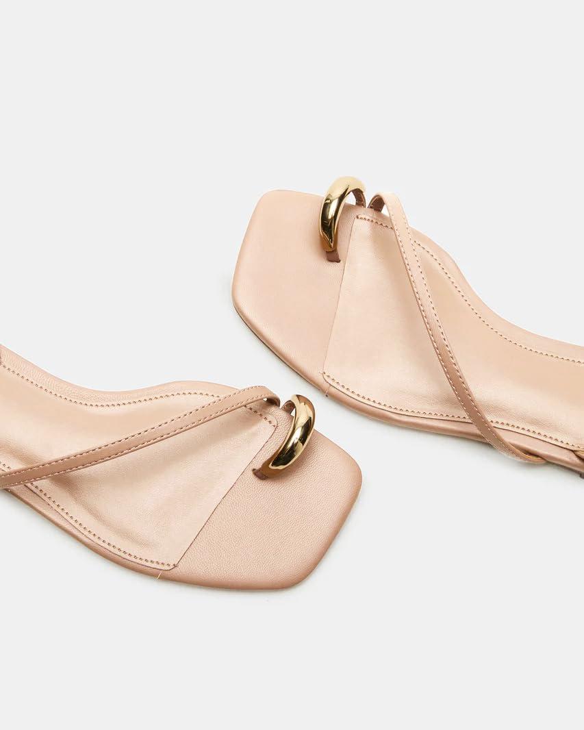 image:imageCoutgo Womens Strappy Flat Sandals Flip Flops Open Toe Ring Sandals Metal Ankle Strap Summer Beach ShoesNude
