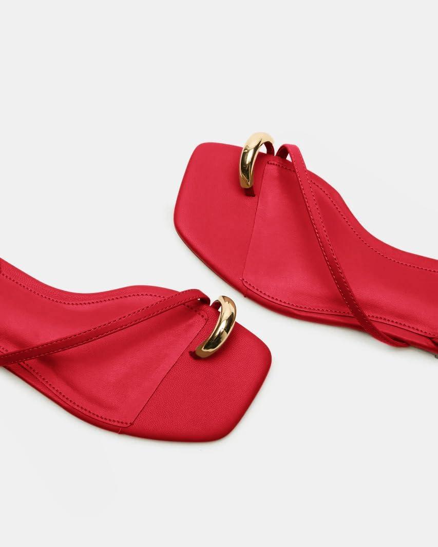 image:imageCoutgo Womens Strappy Flat Sandals Flip Flops Open Toe Ring Sandals Metal Ankle Strap Summer Beach ShoesRed