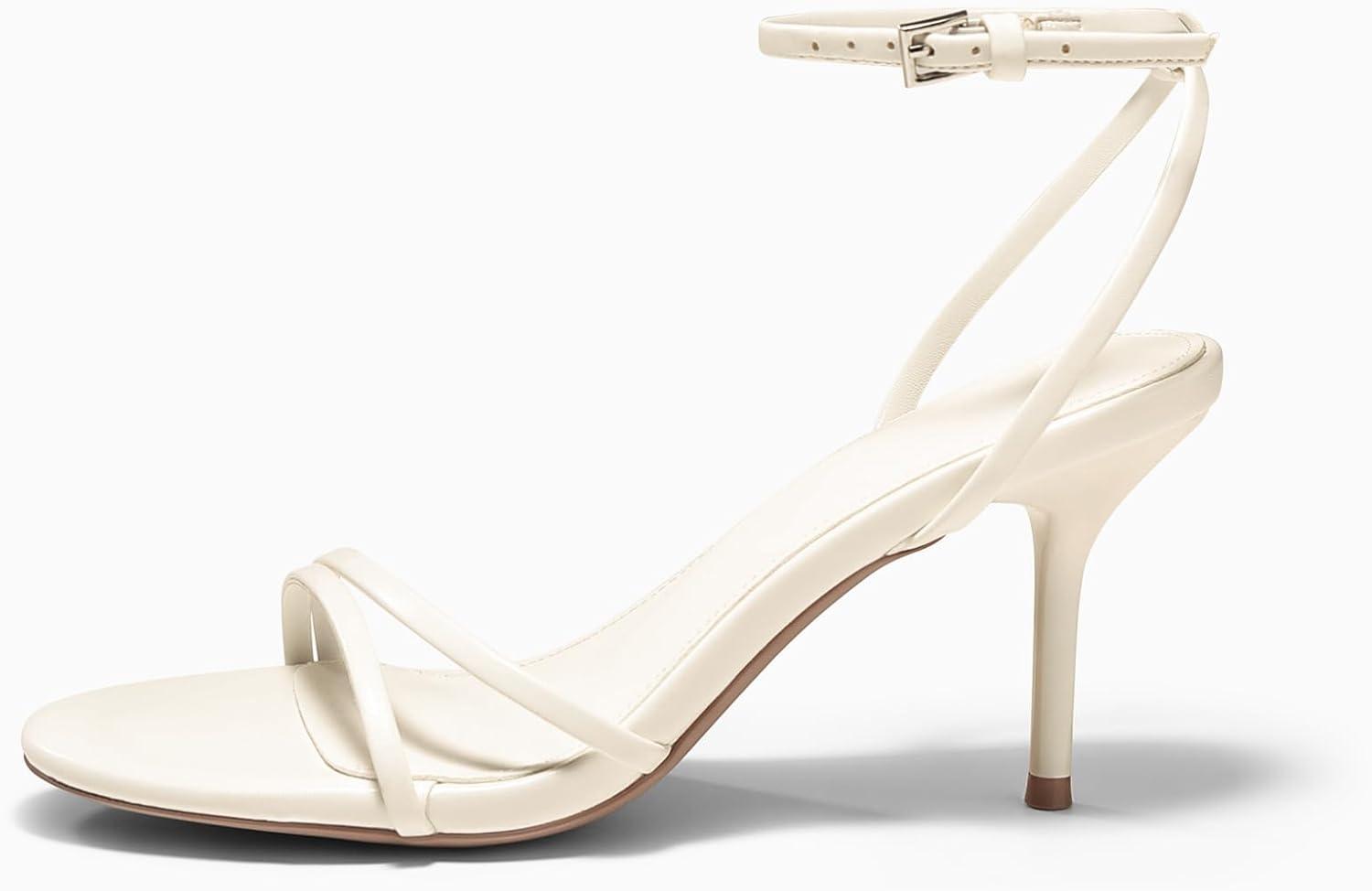 image:imageCoutgo Womens Strappy High Heels Open Almond Toe Dress Shoes Ankle Strap Summer Heeled SandalsBeige