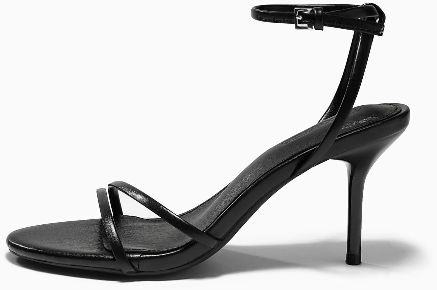 image:imageCoutgo Womens Strappy High Heels Open Almond Toe Dress Shoes Ankle Strap Summer Heeled SandalsBlack