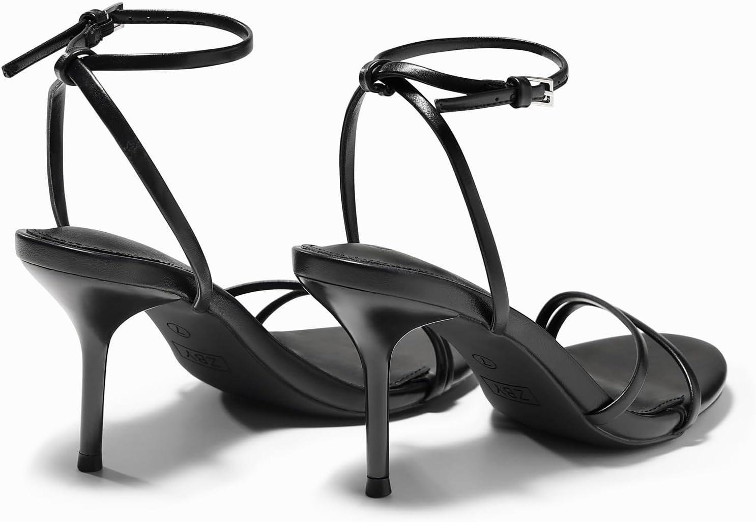 image:imageCoutgo Womens Strappy High Heels Open Almond Toe Dress Shoes Ankle Strap Summer Heeled SandalsBlack