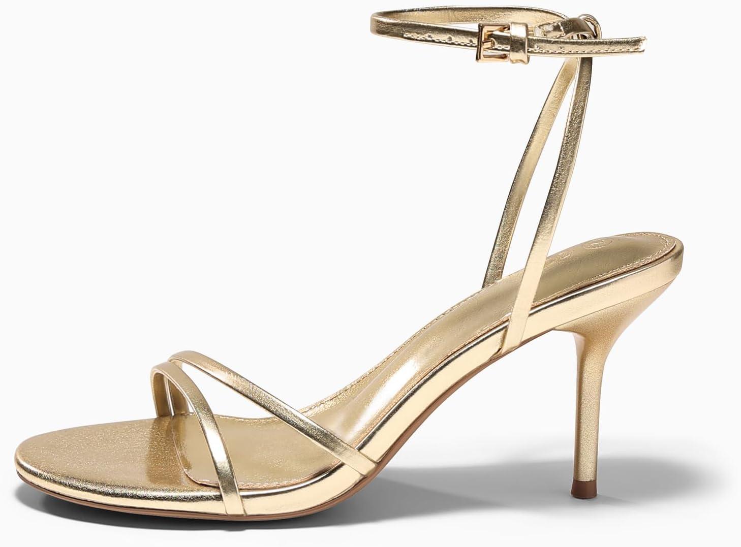 image:imageCoutgo Womens Strappy High Heels Open Almond Toe Dress Shoes Ankle Strap Summer Heeled SandalsGold