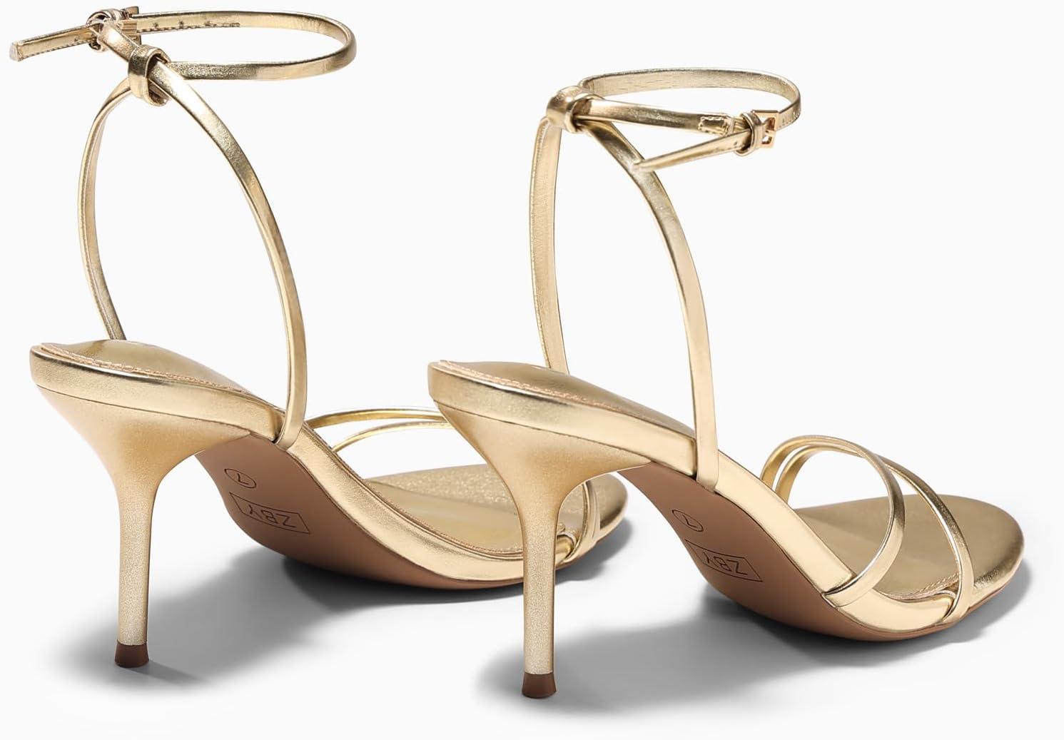 image:imageCoutgo Womens Strappy High Heels Open Almond Toe Dress Shoes Ankle Strap Summer Heeled SandalsGold