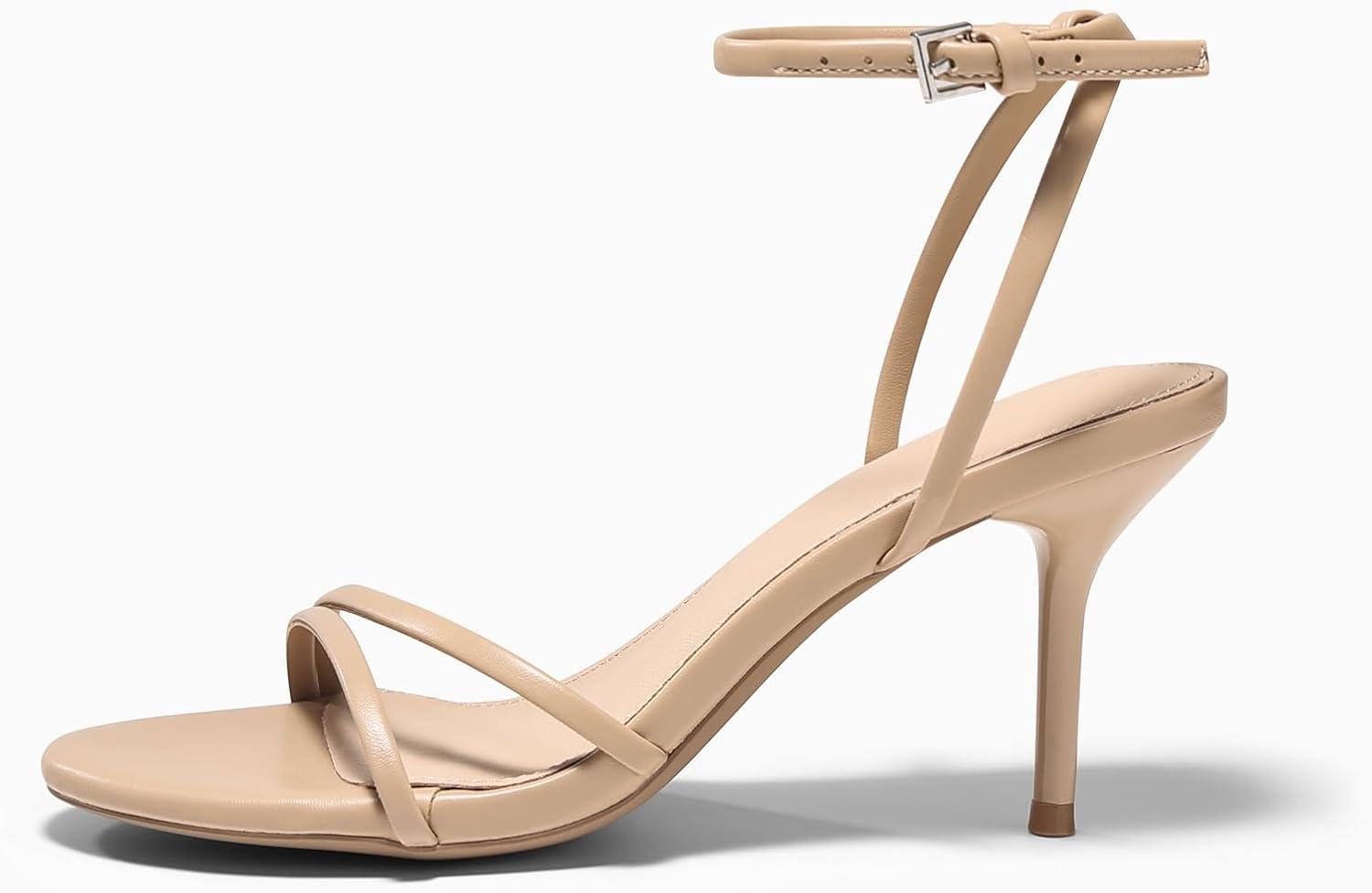 image:imageCoutgo Womens Strappy High Heels Open Almond Toe Dress Shoes Ankle Strap Summer Heeled SandalsKhaki