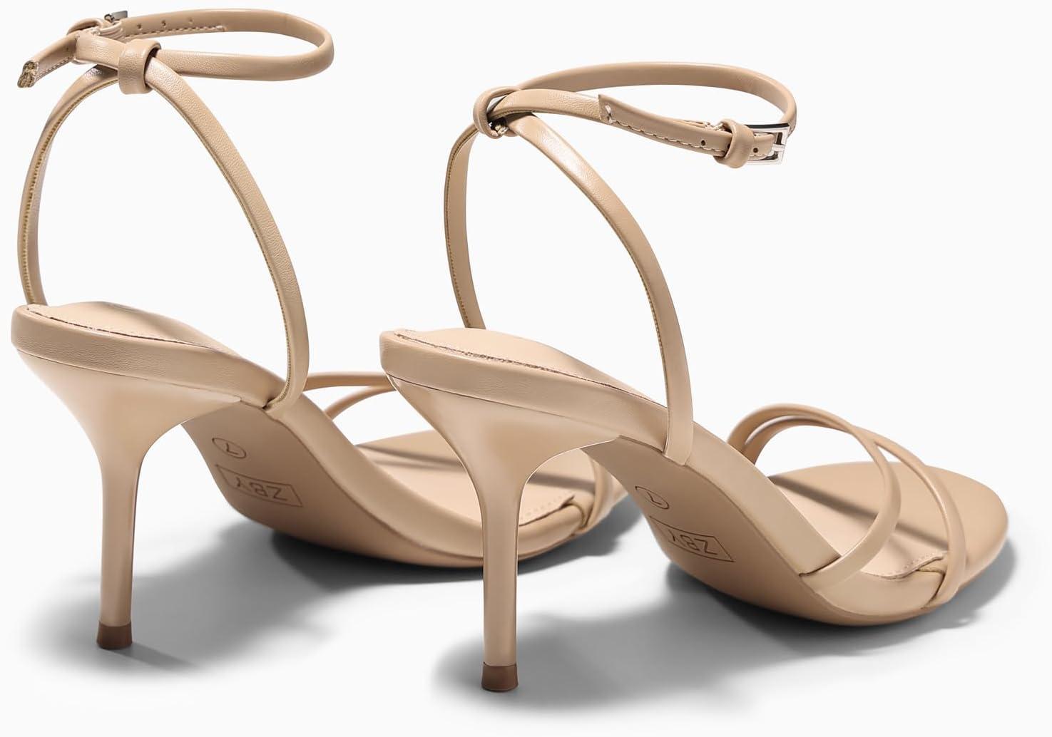 image:imageCoutgo Womens Strappy High Heels Open Almond Toe Dress Shoes Ankle Strap Summer Heeled SandalsKhaki