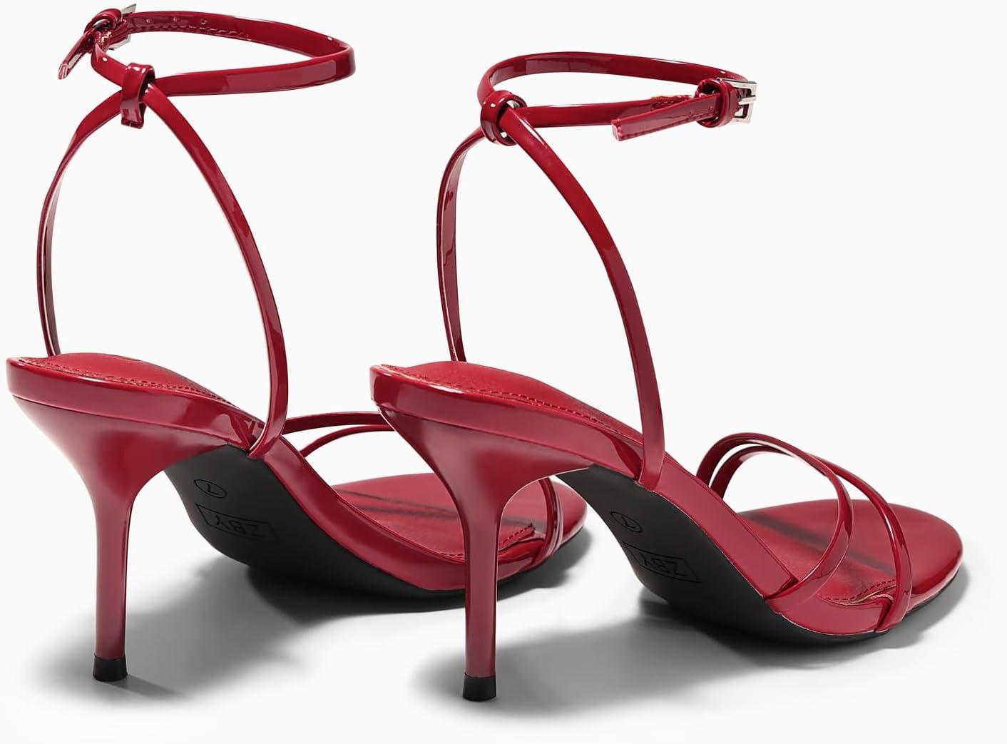 image:imageCoutgo Womens Strappy High Heels Open Almond Toe Dress Shoes Ankle Strap Summer Heeled SandalsRed