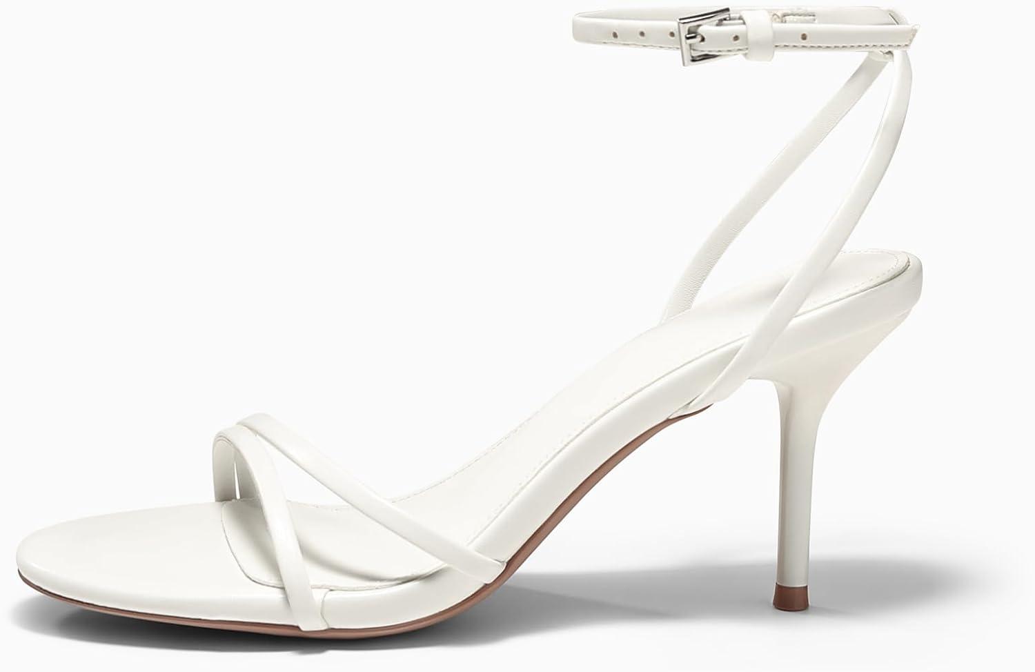 image:imageCoutgo Womens Strappy High Heels Open Almond Toe Dress Shoes Ankle Strap Summer Heeled SandalsWhite