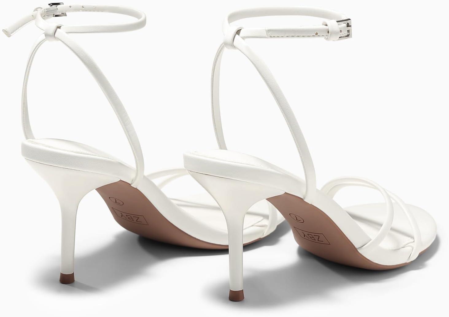 image:imageCoutgo Womens Strappy High Heels Open Almond Toe Dress Shoes Ankle Strap Summer Heeled SandalsWhite