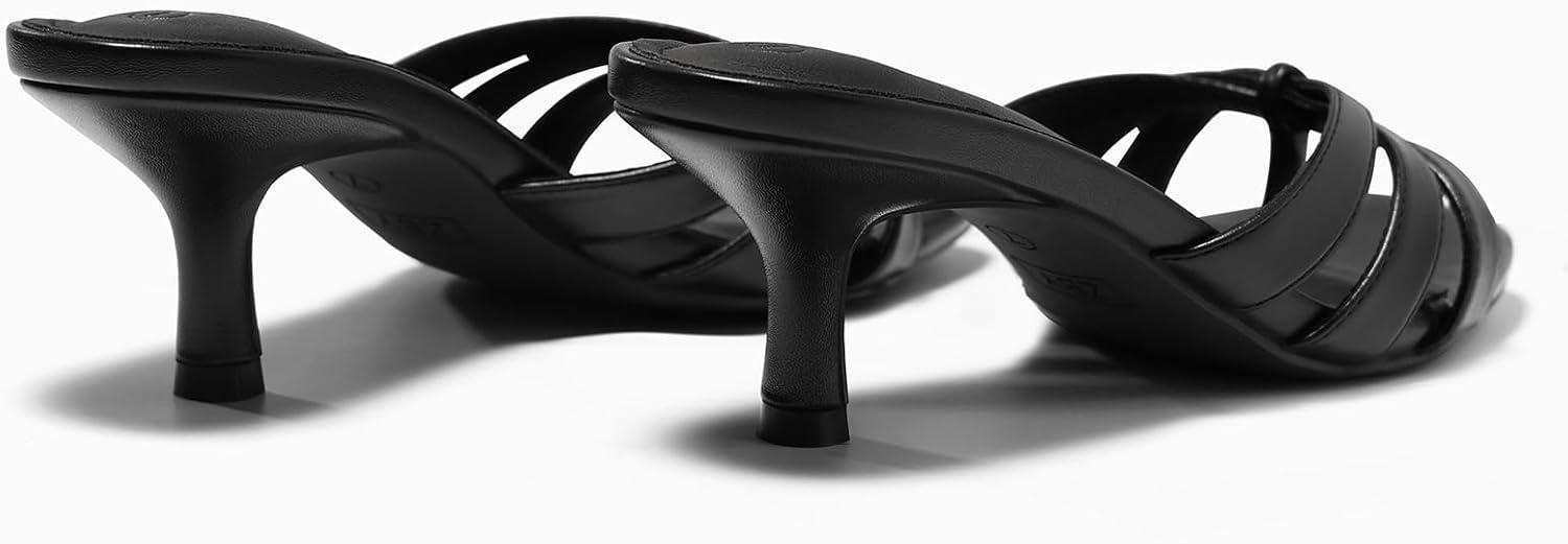 image:imageCoutgo Womens Strappy Kitten Heels Sandals Square Open Toe Flip Flops Slip On Slides Summer Dress ShoesBlack