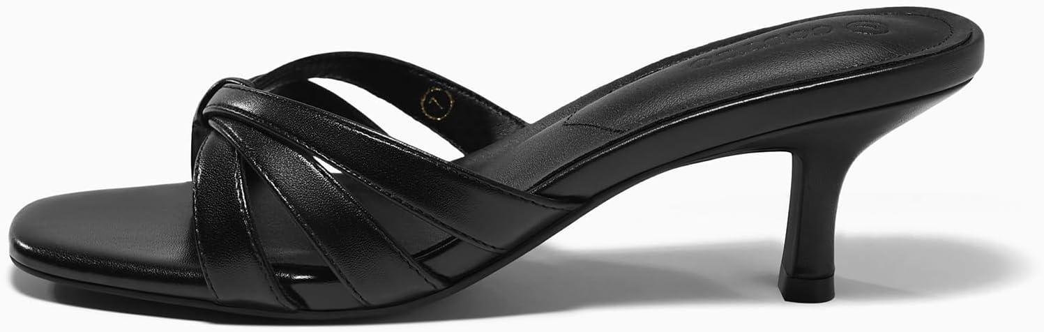 image:imageCoutgo Womens Strappy Kitten Heels Sandals Square Open Toe Flip Flops Slip On Slides Summer Dress ShoesBlack