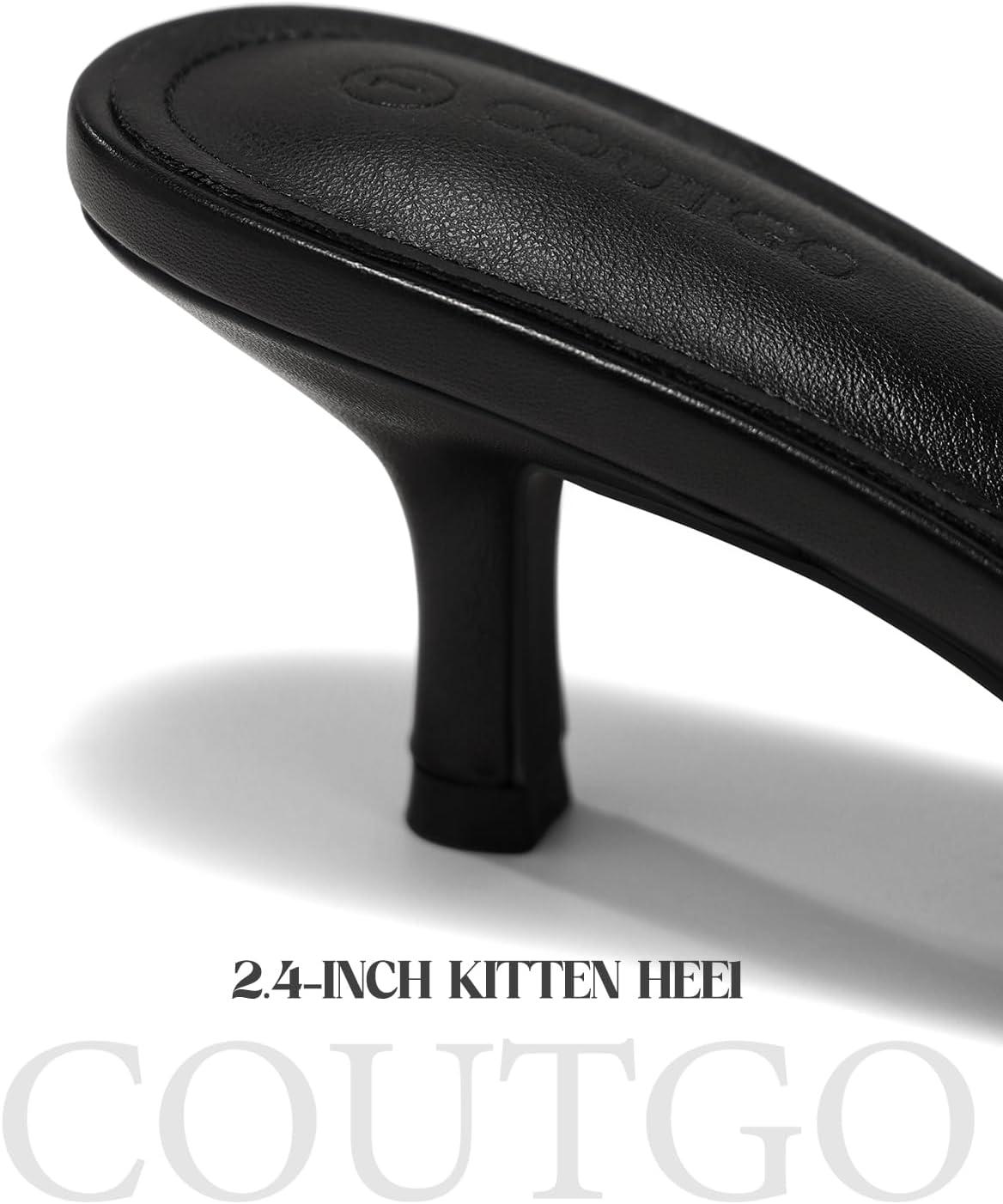 image:imageCoutgo Womens Strappy Kitten Heels Sandals Square Open Toe Flip Flops Slip On Slides Summer Dress ShoesBlack