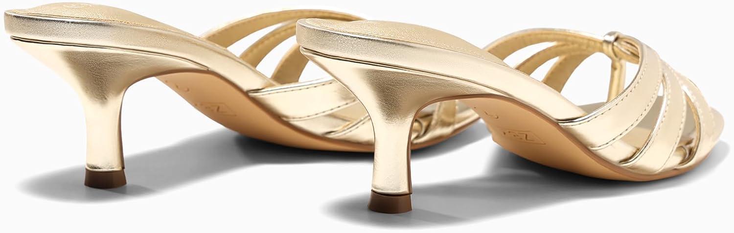 image:imageCoutgo Womens Strappy Kitten Heels Sandals Square Open Toe Flip Flops Slip On Slides Summer Dress ShoesGold