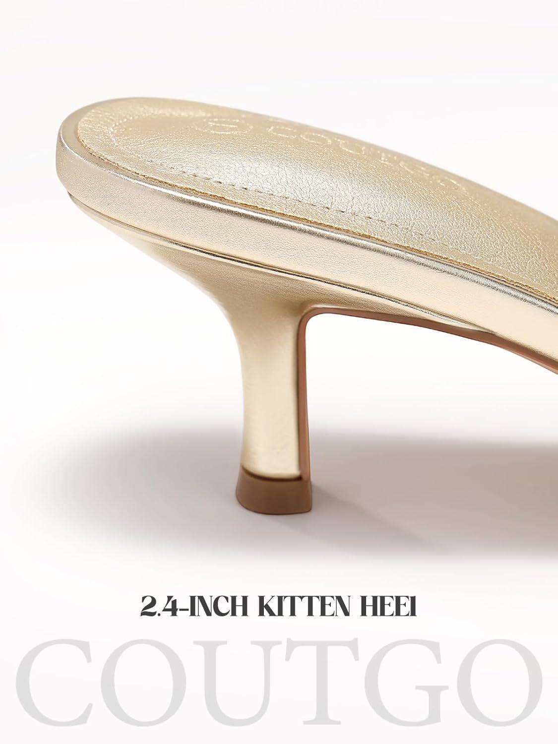 image:imageCoutgo Womens Strappy Kitten Heels Sandals Square Open Toe Flip Flops Slip On Slides Summer Dress ShoesGold