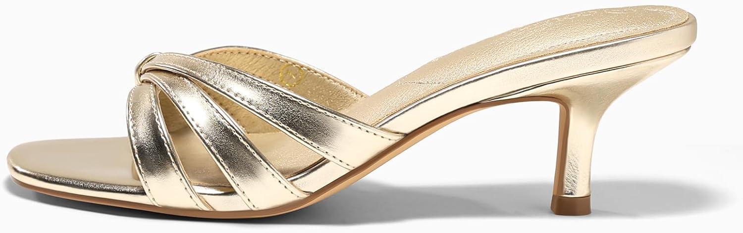 image:imageCoutgo Womens Strappy Kitten Heels Sandals Square Open Toe Flip Flops Slip On Slides Summer Dress ShoesGold