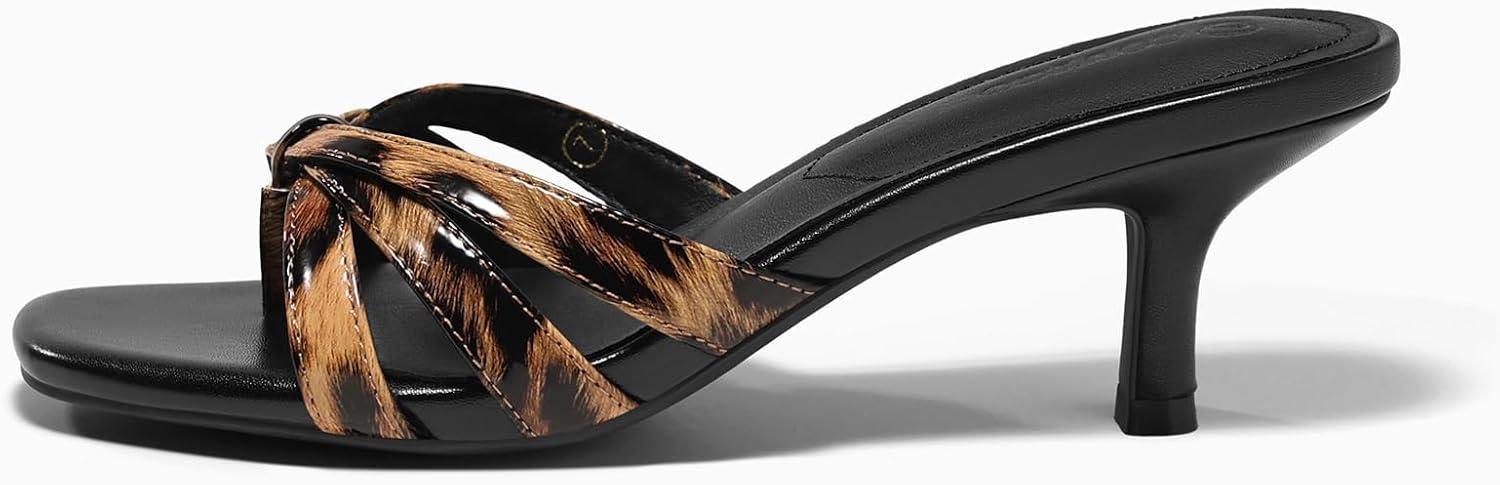 image:imageCoutgo Womens Strappy Kitten Heels Sandals Square Open Toe Flip Flops Slip On Slides Summer Dress ShoesLeopard Print