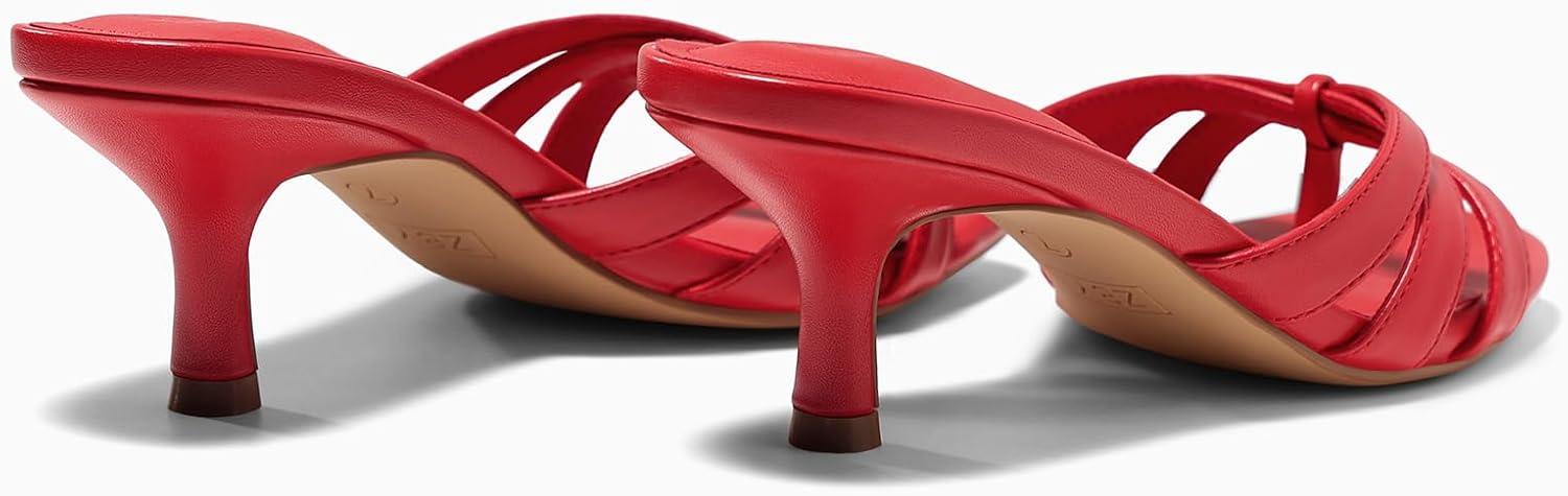 image:imageCoutgo Womens Strappy Kitten Heels Sandals Square Open Toe Flip Flops Slip On Slides Summer Dress ShoesRed