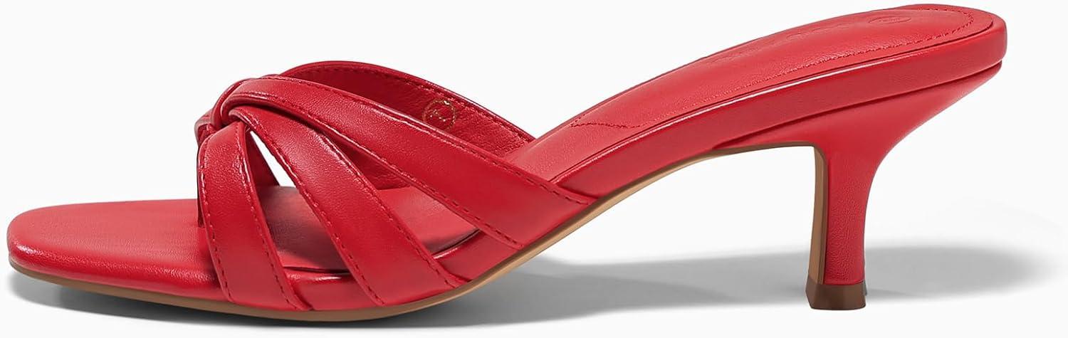 image:imageCoutgo Womens Strappy Kitten Heels Sandals Square Open Toe Flip Flops Slip On Slides Summer Dress ShoesRed