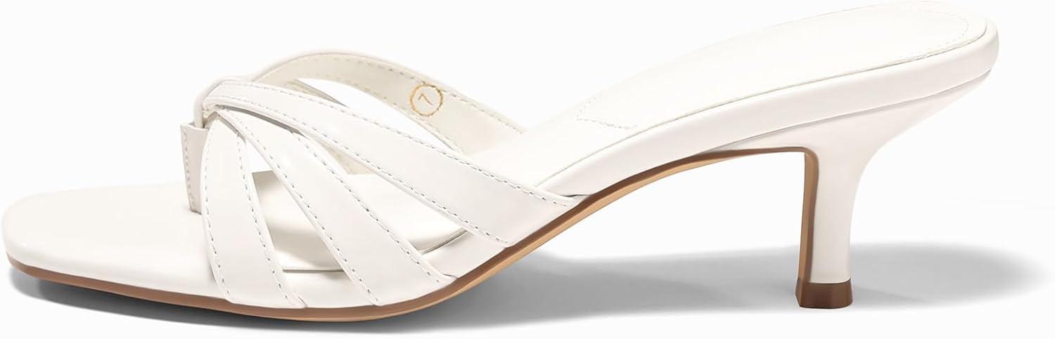 image:imageCoutgo Womens Strappy Kitten Heels Sandals Square Open Toe Flip Flops Slip On Slides Summer Dress ShoesWhite