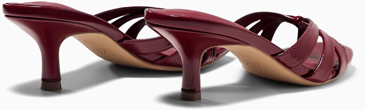 image:imageCoutgo Womens Strappy Kitten Heels Sandals Square Open Toe Flip Flops Slip On Slides Summer Dress ShoesWine Red