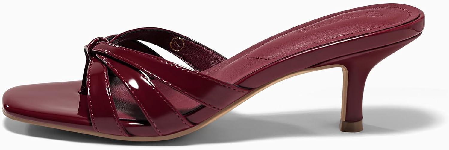 image:imageCoutgo Womens Strappy Kitten Heels Sandals Square Open Toe Flip Flops Slip On Slides Summer Dress ShoesWine Red
