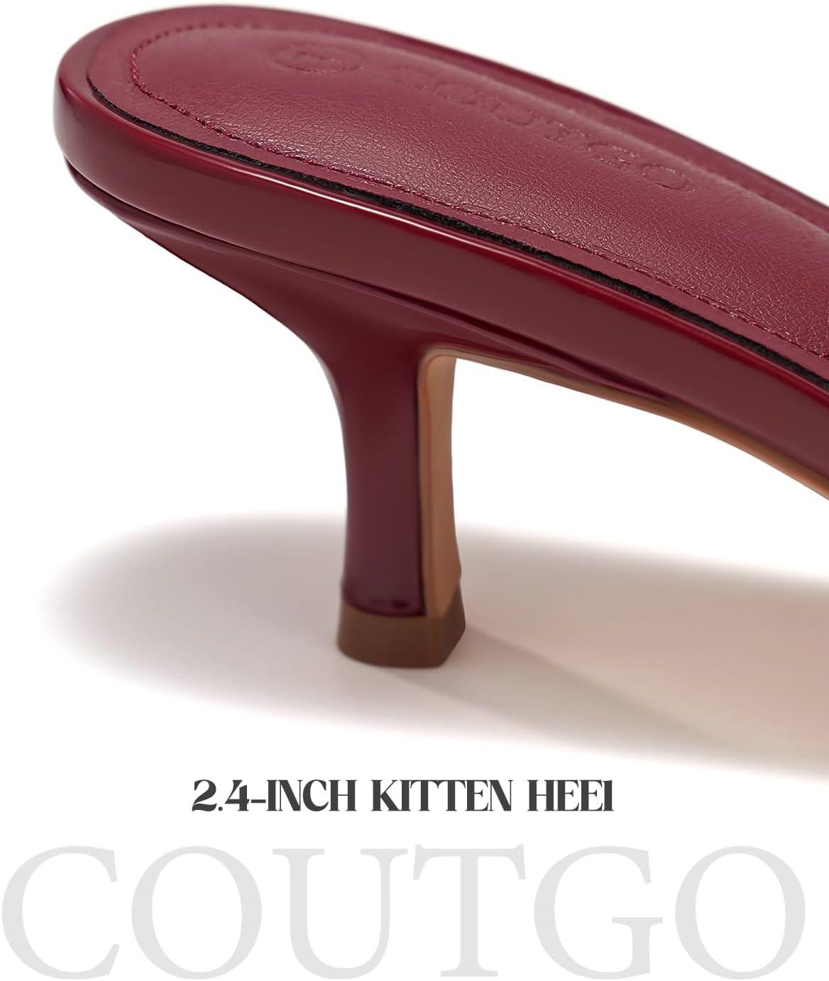 image:imageCoutgo Womens Strappy Kitten Heels Sandals Square Open Toe Flip Flops Slip On Slides Summer Dress ShoesWine Red