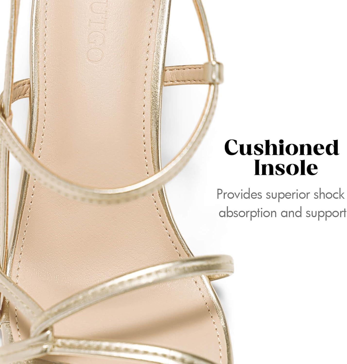 image:imageCoutgo Womens Strappy Sandals Square Open Toe Chunky High Heels Ankle Strap Wedding Party Dress ShoesGold