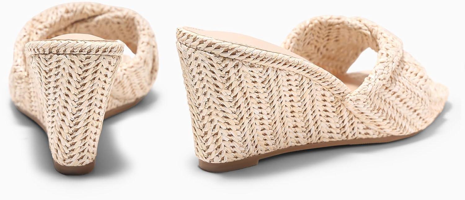 image:imageCoutgo Womens Wedge Sandals Espadrilles Square Open Toe Slip On High Heels Slides Summer Beach ShoesBeige