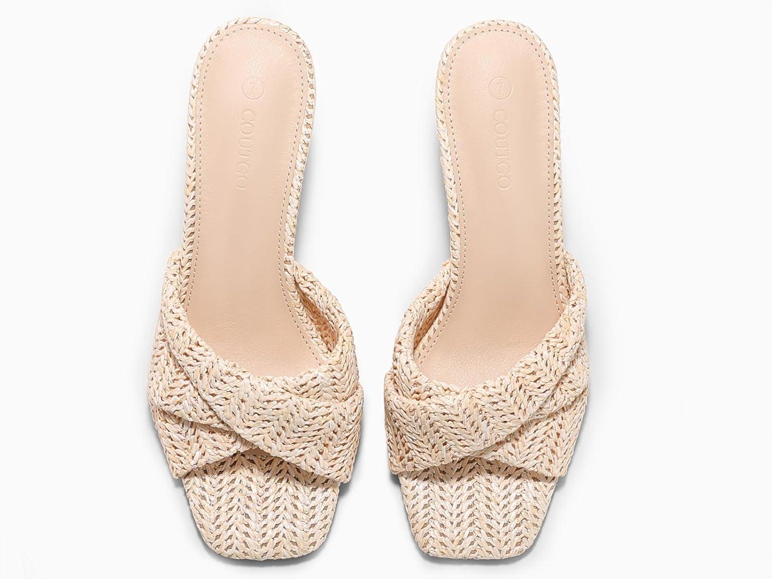 image:imageCoutgo Womens Wedge Sandals Espadrilles Square Open Toe Slip On High Heels Slides Summer Beach ShoesBeige