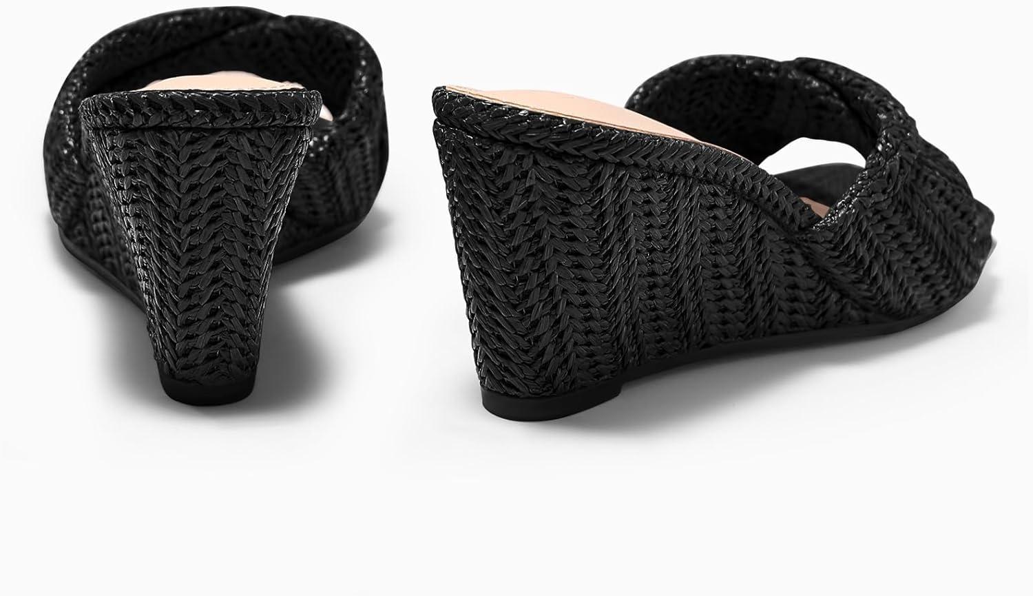 image:imageCoutgo Womens Wedge Sandals Espadrilles Square Open Toe Slip On High Heels Slides Summer Beach ShoesBlack
