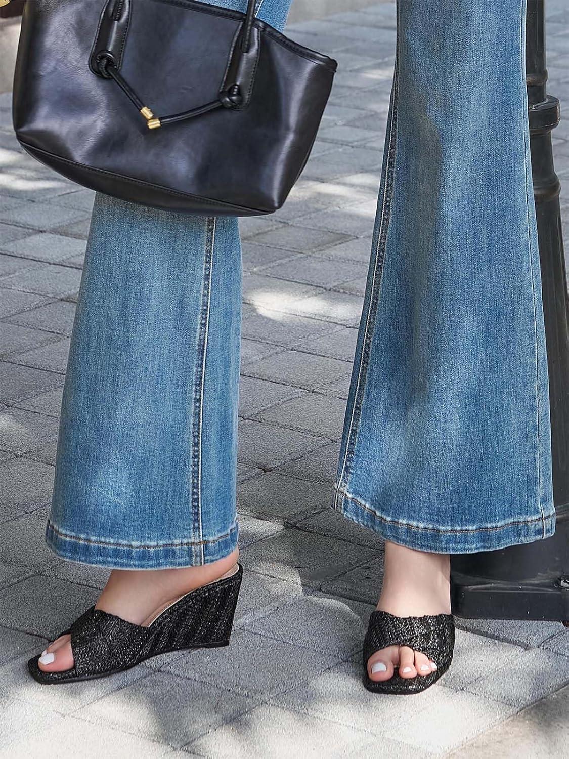 image:imageCoutgo Womens Wedge Sandals Espadrilles Square Open Toe Slip On High Heels Slides Summer Beach ShoesBlack