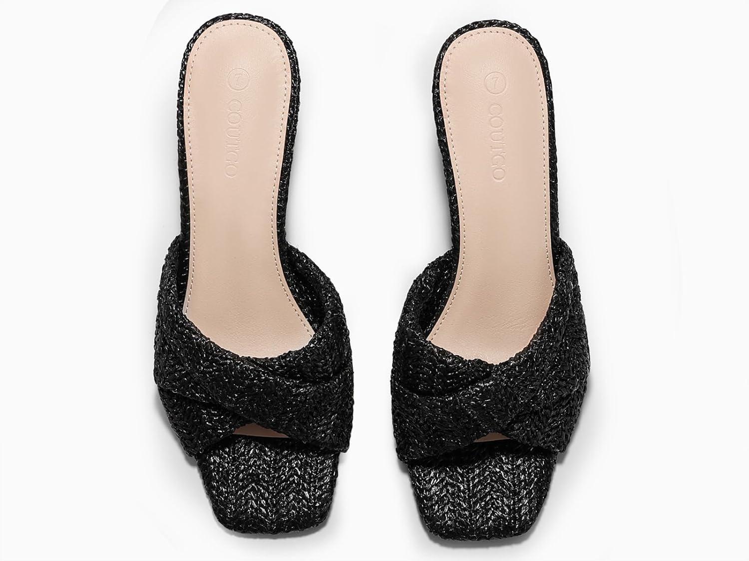 image:imageCoutgo Womens Wedge Sandals Espadrilles Square Open Toe Slip On High Heels Slides Summer Beach ShoesBlack