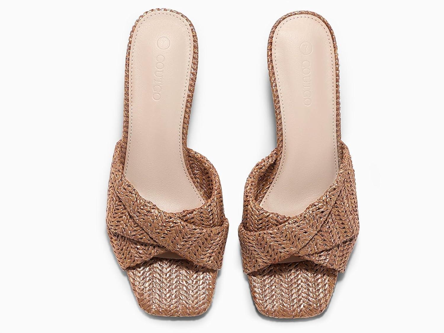 image:imageCoutgo Womens Wedge Sandals Espadrilles Square Open Toe Slip On High Heels Slides Summer Beach ShoesBrown