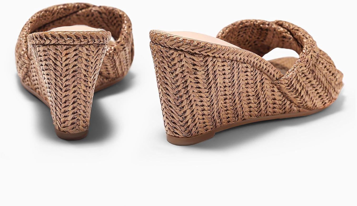 image:imageCoutgo Womens Wedge Sandals Espadrilles Square Open Toe Slip On High Heels Slides Summer Beach ShoesBrown