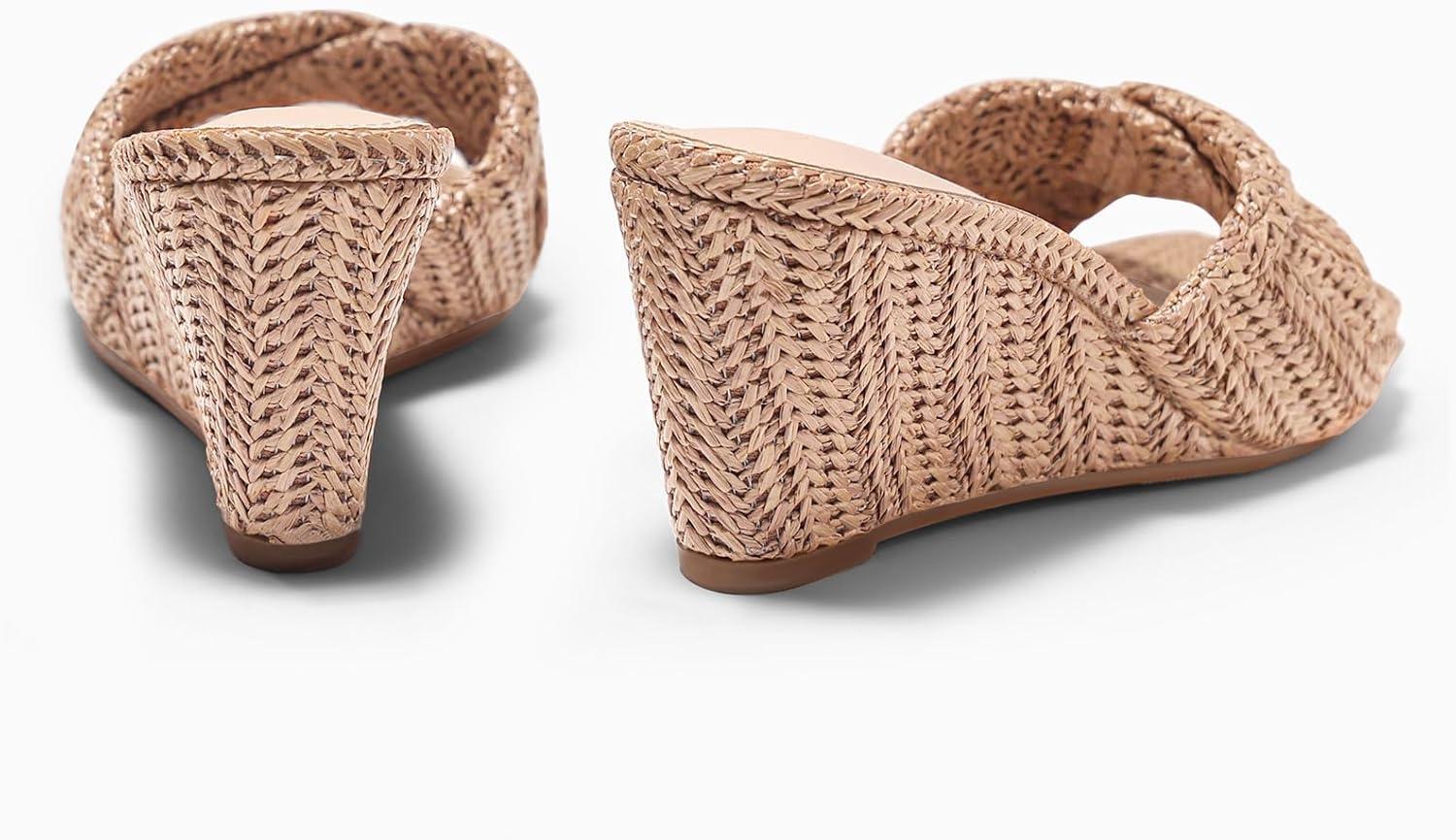 image:imageCoutgo Womens Wedge Sandals Espadrilles Square Open Toe Slip On High Heels Slides Summer Beach ShoesLight Khaki