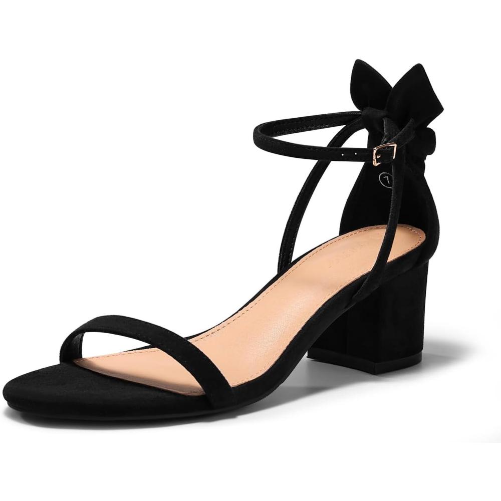 image:imageCoutgo Womens Chunky Low Heels Open Toe One Strap Heeled Sandals Bow Ankle Strap Wedding Dress ShoesBlack