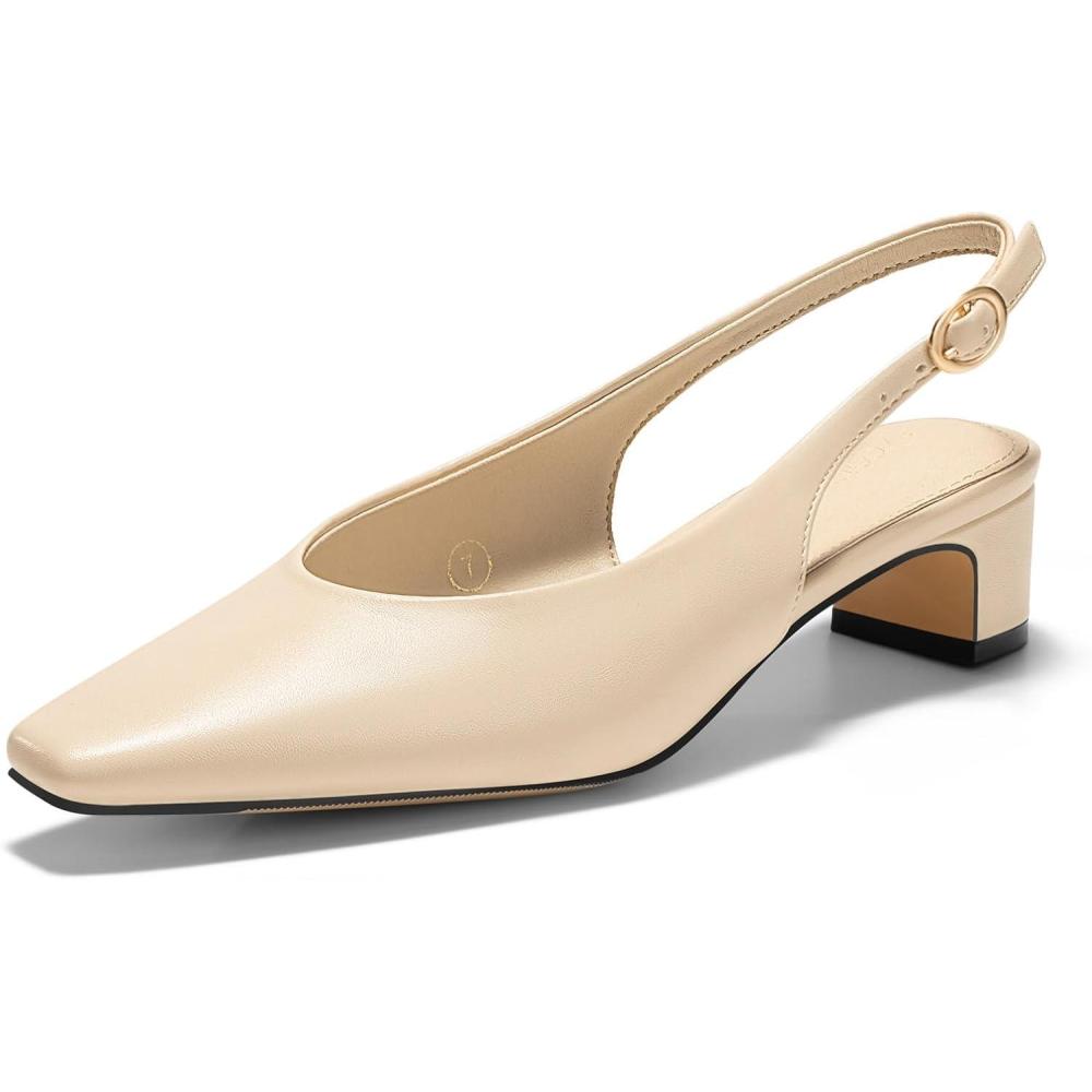image:imageCoutgo Womens Chunky Low Heels Slingback Pumps Closed SquarePointed Toe Work Office Dress ShoesApricot