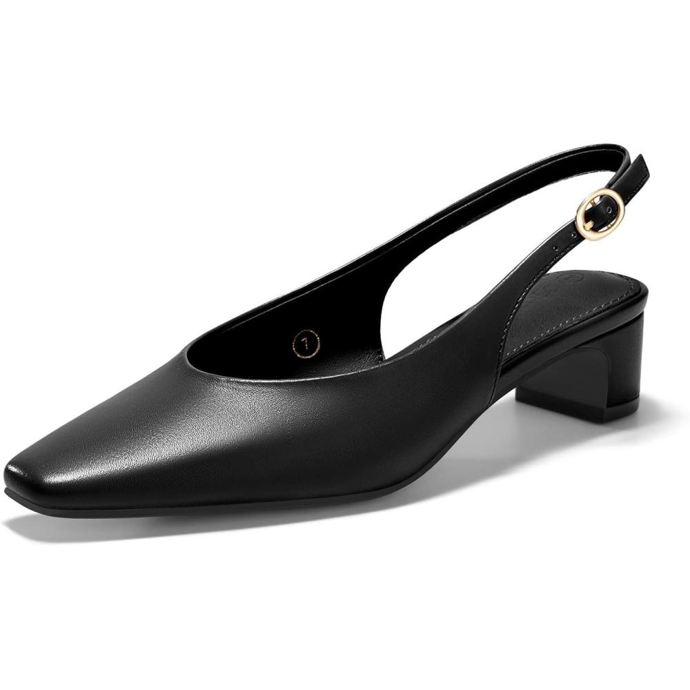 image:imageCoutgo Womens Chunky Low Heels Slingback Pumps Closed SquarePointed Toe Work Office Dress ShoesBlack