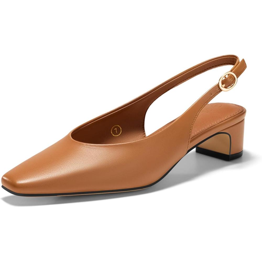 image:imageCoutgo Womens Chunky Low Heels Slingback Pumps Closed SquarePointed Toe Work Office Dress ShoesBrown