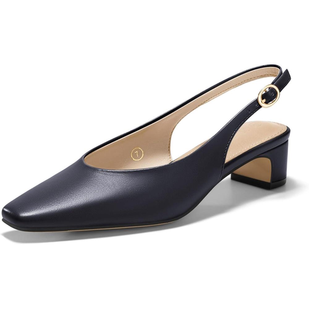 image:imageCoutgo Womens Chunky Low Heels Slingback Pumps Closed SquarePointed Toe Work Office Dress ShoesNavy