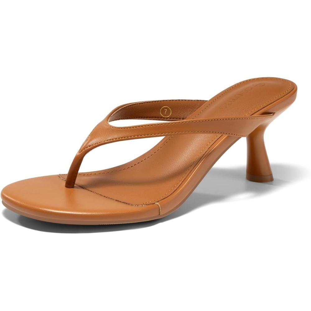 image:imageCoutgo Womens Kitten Low Heels Sandals Open Toe Flip Flops Slides Slip On Summer Dress ShoesBrown