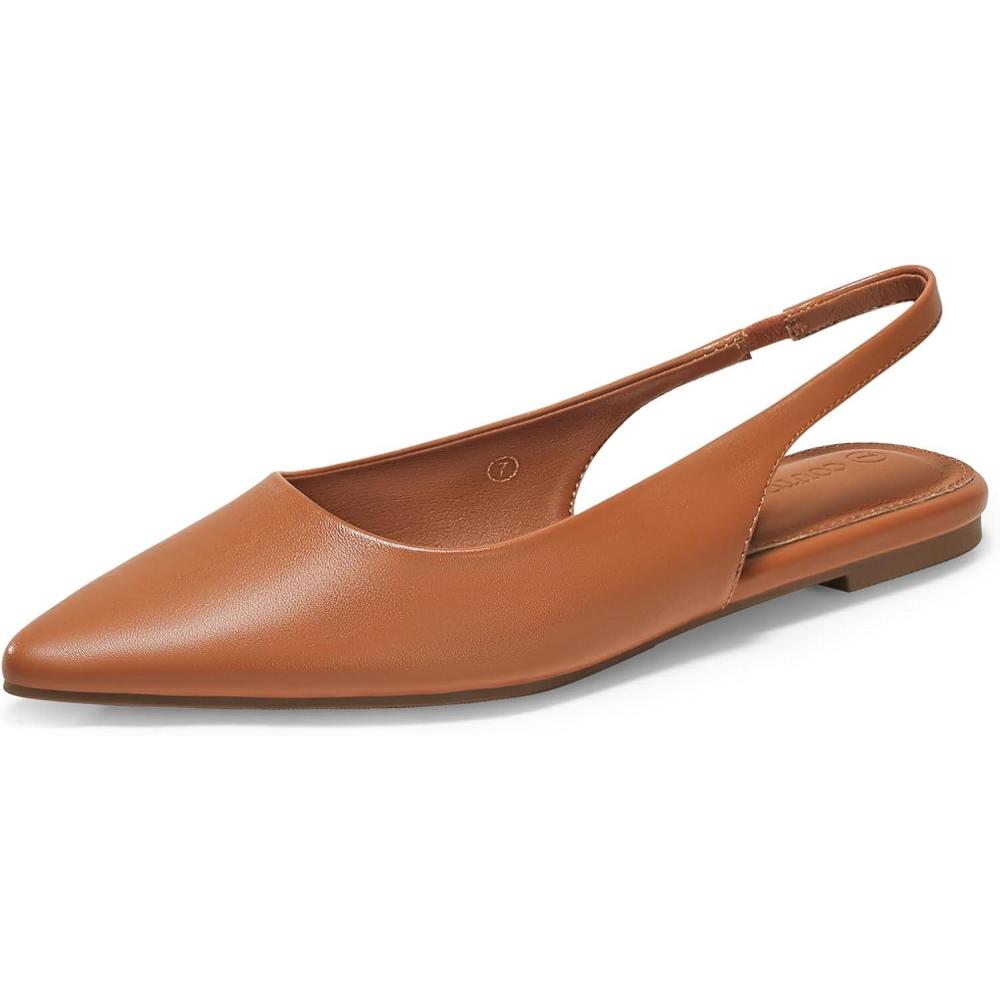 image:imageCoutgo Womens Slingback Flats Pointed Closed Toe Ballet Flats Comfortable Slip On Work Dress ShoesBrown