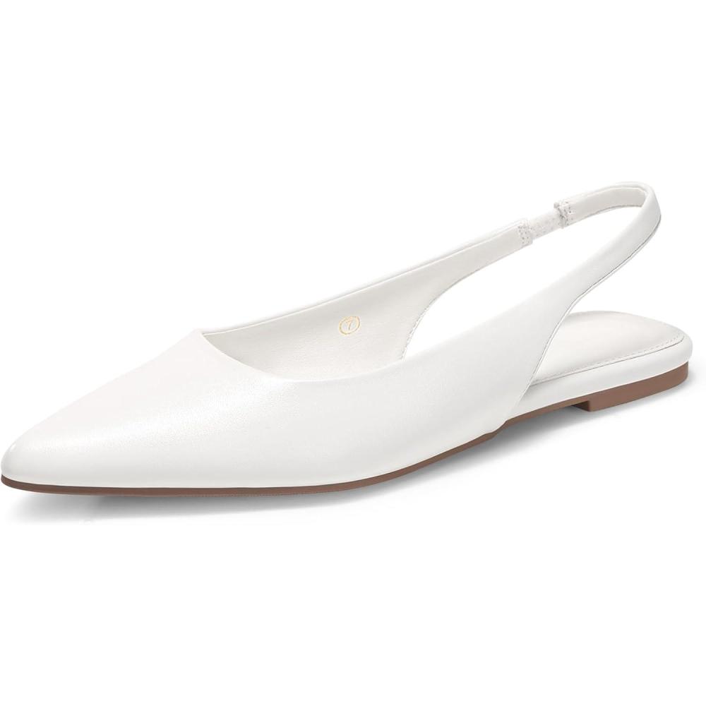 image:imageCoutgo Womens Slingback Flats Pointed Closed Toe Ballet Flats Comfortable Slip On Work Dress ShoesWhite