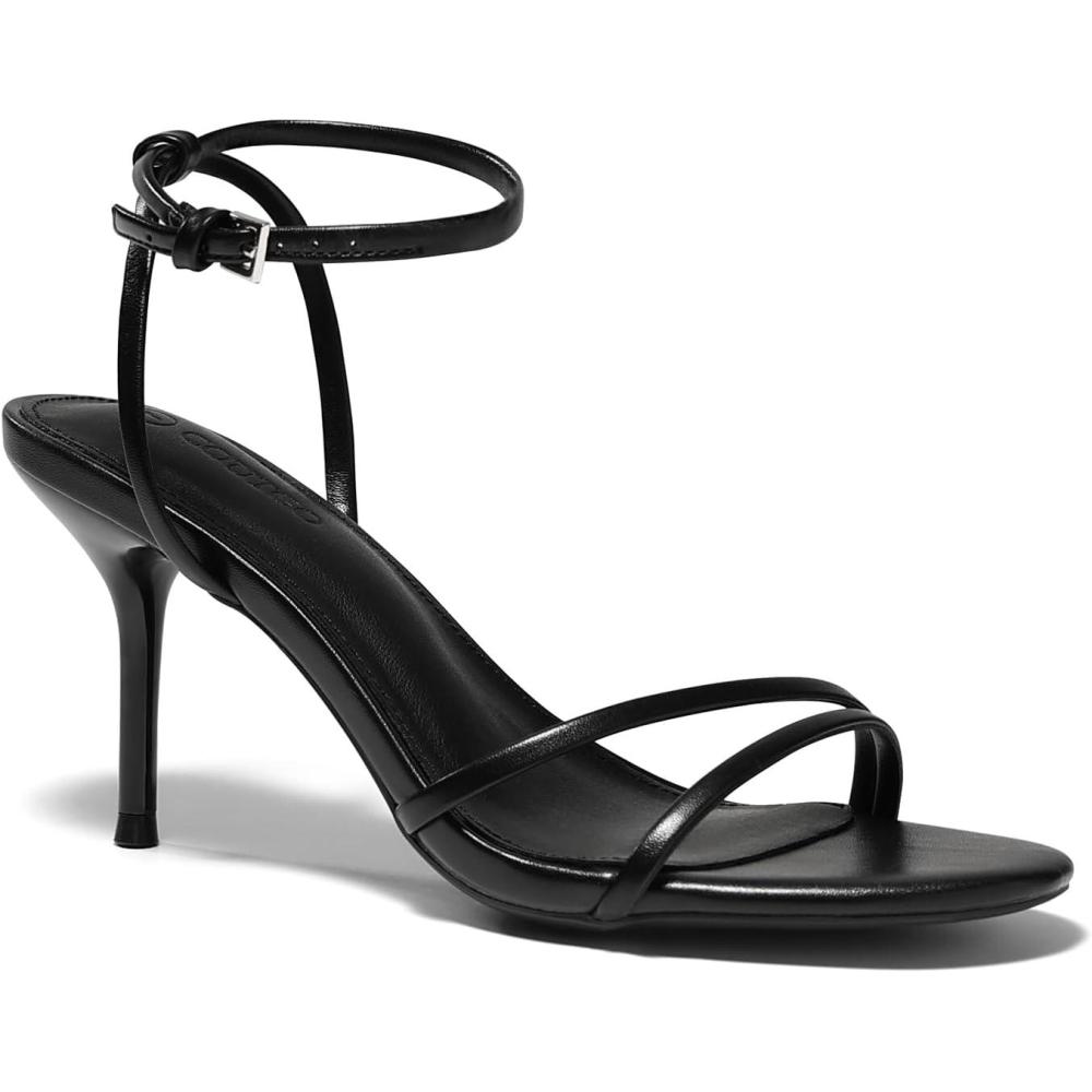 image:imageCoutgo Womens Strappy High Heels Open Almond Toe Dress Shoes Ankle Strap Summer Heeled SandalsBlack