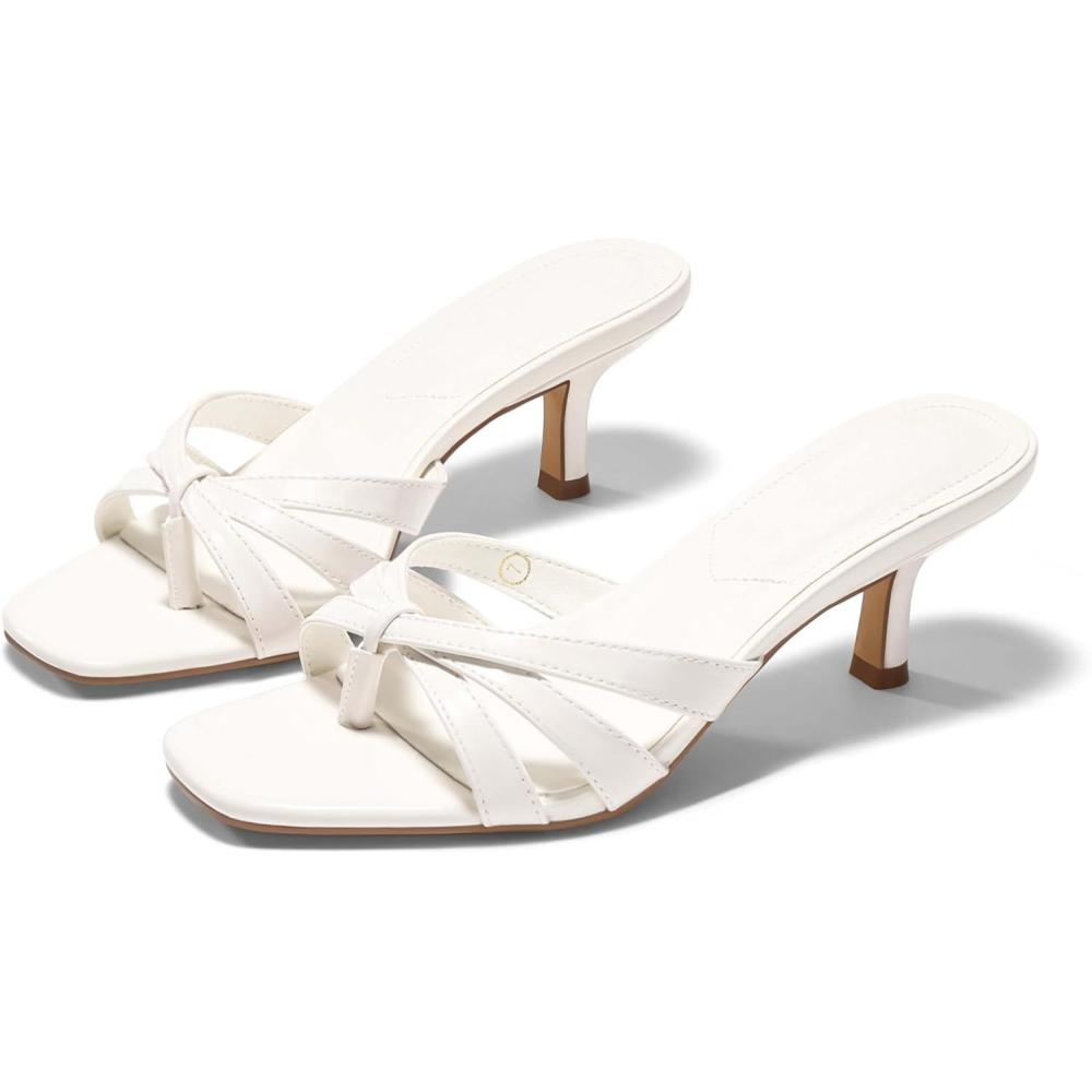 image:imageCoutgo Womens Strappy Kitten Heels Sandals Square Open Toe Flip Flops Slip On Slides Summer Dress ShoesWhite
