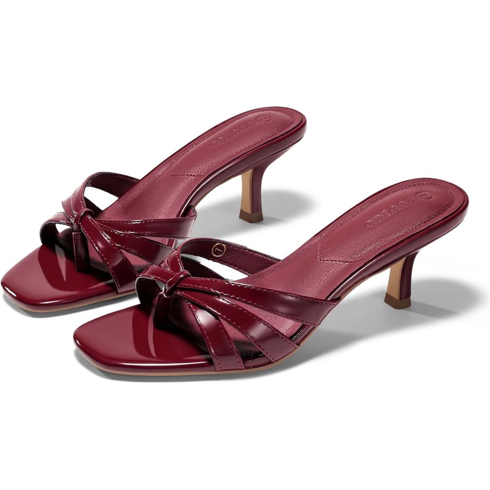 image:imageCoutgo Womens Strappy Kitten Heels Sandals Square Open Toe Flip Flops Slip On Slides Summer Dress ShoesWine Red