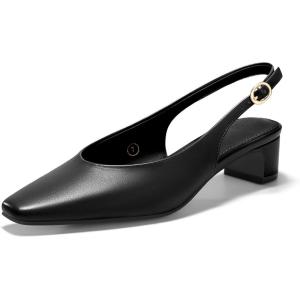 Coutgo Womens Chunky Low Heels Slingback Pumps Closed Square-Pointed Toe Work Office Dress Shoes(Black)