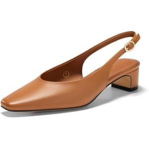 Coutgo Womens Chunky Low Heels Slingback Pumps Closed Square-Pointed Toe Work Office Dress Shoes(Brown)