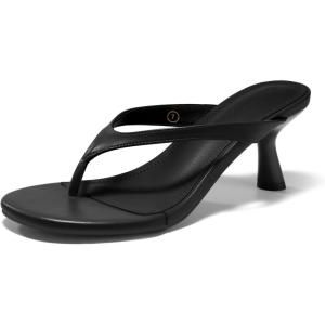 Coutgo Womens Kitten Low Heels Sandals Open Toe Flip Flops Slides Slip On Summer Dress Shoes(Black)
