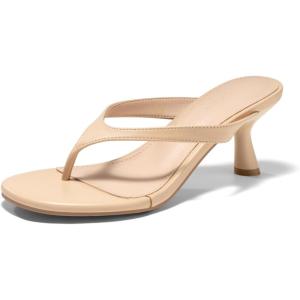 Coutgo Womens Kitten Low Heels Sandals Open Toe Flip Flops Slides Slip On Summer Dress Shoes(Nude)